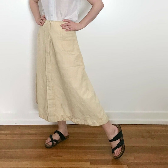 Antique Butter Yellow Linen Burlap Work Skirt - image 1