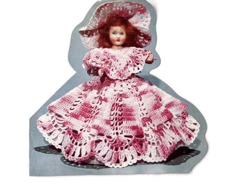 1951 Vintage Coats & Clark Crochet Doll Wedding Dress Pattern: 7.5" Bride, Bridesmaid, 2-Page Leaflet