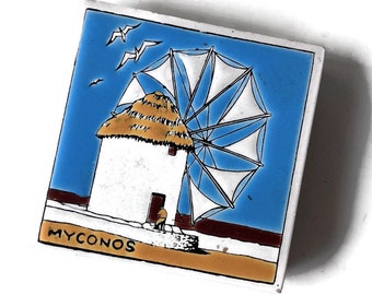 Vintage Souvenir Tile Matchbox of Greek Windmill by Niarchos Hellas