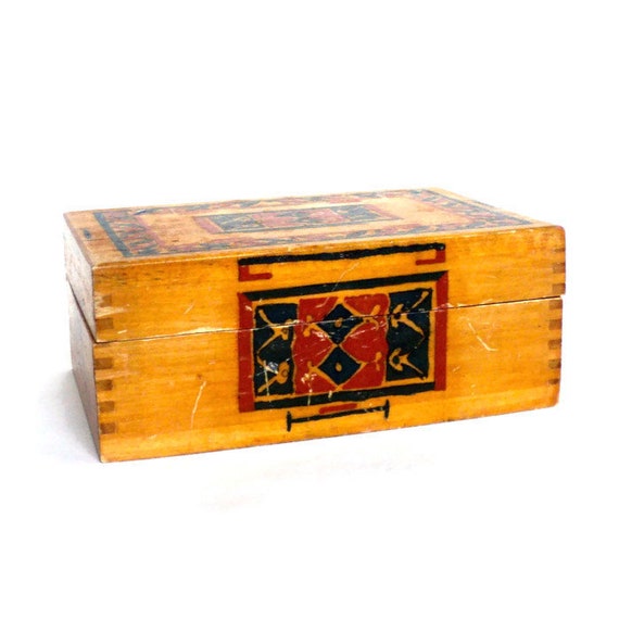 Vintage Small Hand Painted Wooden Box, Hand Painted Small Wooden Boxes