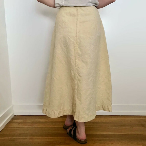 Antique Butter Yellow Linen Burlap Work Skirt - image 3
