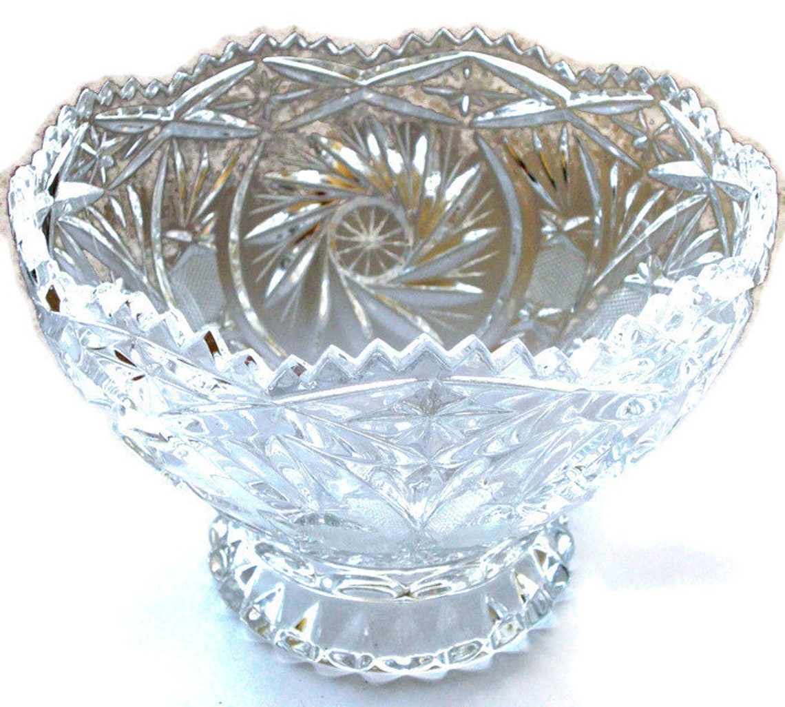 Antique Early American Pressed Glass Pedestal Fruit Bowl Etsy