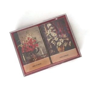 Carte da gioco Renk Seeds vintage / Doppio mazzo sigillato / Fotografia floreale / Rose rosse e gigli / Scatola glitterata originale / Da collezione