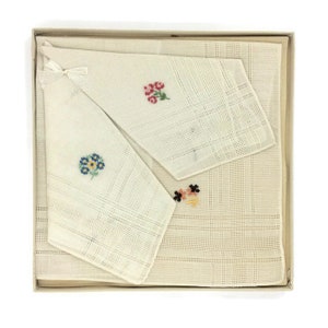 Vintage Embroidered Linen Handkerchiefs | Set of 3 Floral Bouquets | 1950s Mid-Century Textile Collectible