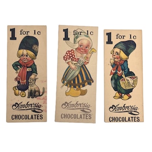 Tarjetas de chocolate Ambrosia de las décadas de 1910 y 1920 / Tarjetas coleccionables de temática holandesa / Conjunto de efímeras publicitarias vintage