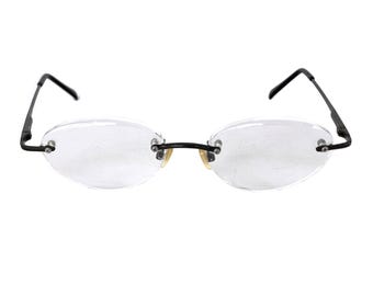 Vintage Rimless Eyeglasses: 1950s-70s Oval Spectacles, Black Wire Arms