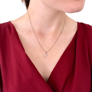 Vintage Sterling Silver Cross Necklace | Dainty Geometric Pendant | 17 Inch Chain | Religious Jewelry | Small Faith Necklace