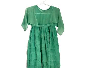 Vestido de gasa verde helecho de los años 30 / Falda plisada / Mangas pañuelo / Vestido de fiesta infantil / Vintage