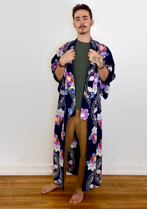 Vintage Purple-Flowered Japanese Kimono