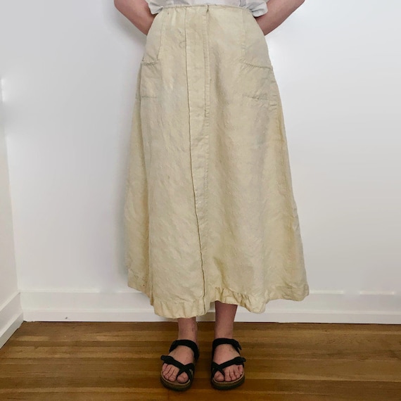 Antique Butter Yellow Linen Burlap Work Skirt - image 2