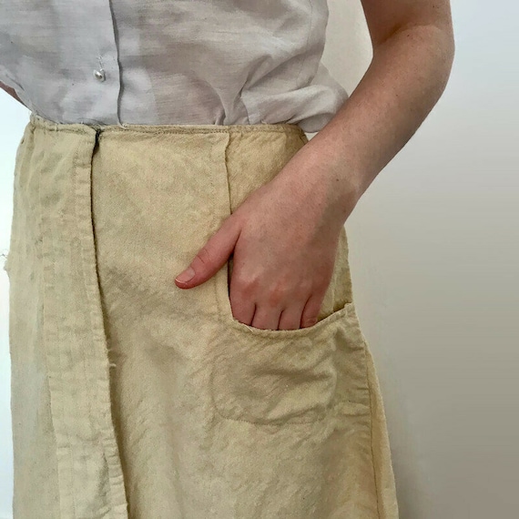 Antique Butter Yellow Linen Burlap Work Skirt - image 4