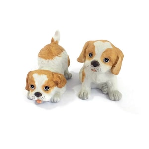 Homco Retriever Puppy Set | Brown Spotted Porcelain Dogs | Vintage Animal Figurines | HOMCO 1407 Decor