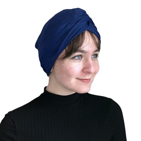 Vintage 1960s Royal Blue Turban Head Scarf Retro Nylon Hair Wrap
