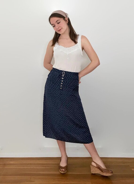 Vintage Navy Broken Stripe Skirt - image 2