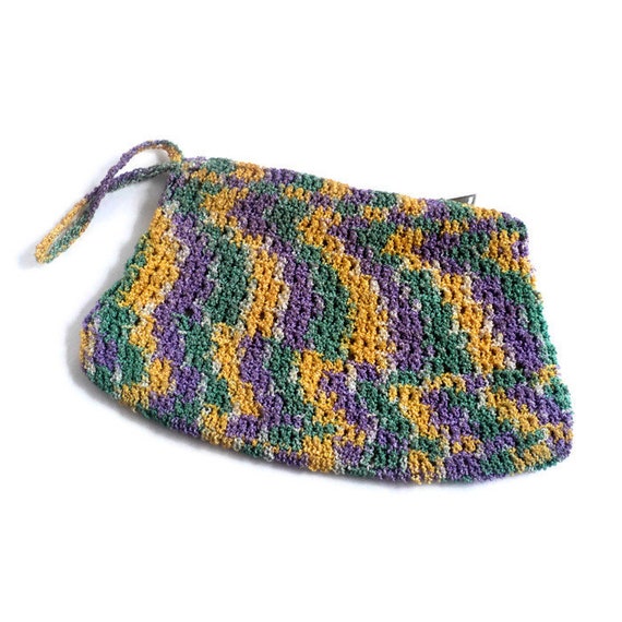 Vintage Hand-Crocheted Mardi Gras Clutch - image 1