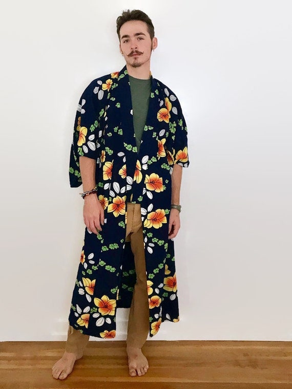 Vintage Orange-Flowered Japanese Kimono