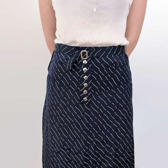 Vintage Navy Broken Stripe Skirt - image 3
