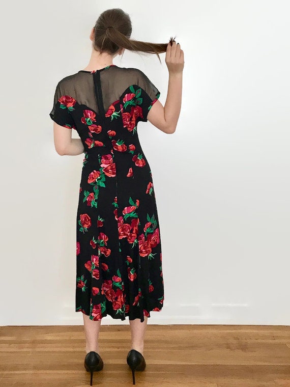 Vintage 1990s Scarlett Black and Red Roses Dress - image 2