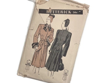 Vintage 1940s Butterick Coat Pattern 3591 | Size 16 | Unused | Collectible Sewing