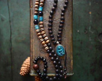 108 Mala Beads, Green Buddha Japa Mala, Mens Yoga Necklace, Buddhist Prayer Beads