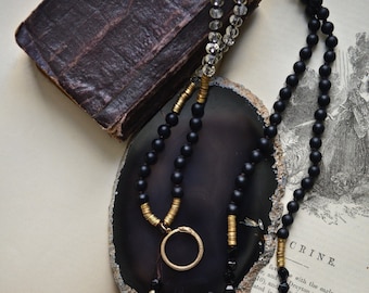 108 Mala Beads, Snake/Ouroboros Charm Necklace, Mens Yoga Necklace, Talisman Jewelry