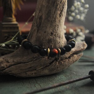 Skull Bracelet, Mens Wrist Mala, Stacking Bracelet, Black Onyx and Tiger Eye, Root Chakra, Witchy, Shaman Jewelry image 5