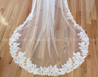 One Tier Veil | Venice Lace Veil | Floral Veil | Modern Veil | One Tier Veil | Bridal Accessories | Cathedral Wedding Veil | Chapel Veil