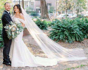 Sheer ILLUSION TULLE Veil, Wide Tulle Veil, Cathedral Wedding Veil, Raw edge veil