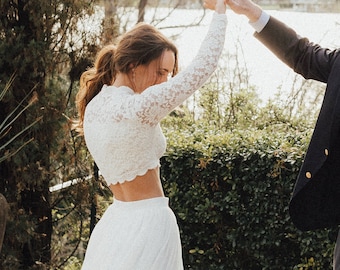 Custom Wedding Top | Crop Wedding Top | Long Sleeve Bridal Top | Engagement Lace Top | Bridal Long Sleeve Top | White Top | Fitted Lace Top