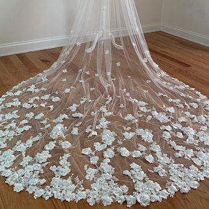 embroidered floral veil cathedral floral veil venice lace veil floral 3D wedding veil chapel veil
