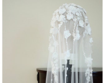 Mantilla Wedding Veil | Vintage Floral Veil | Hijab | Bridal Hijab Veil | Custom Hijab Bridal Veil | Mantilla Lace Veil | Head Cover Veil