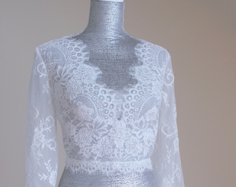 Large size Lace Top | Wedding Cover up | Wedding Long Sleeve Top | Bridal Long Sleeve Lace Top | White Top | Lace Top | Fitted Lace Top