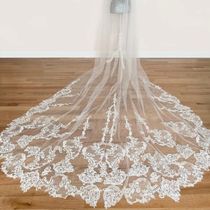 Two Tier Cathedral Lace Veil Wide Cathedral Veil Lace Veil Wedding Veil Modern Veil Chapel Veil with Blusher