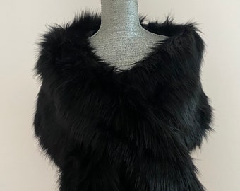 Bridesmaids Black Faux Fur Shawl, Faux Fur Stole, Faux Fur Wrap, Faux Fur Bridal Shawl, Bridal Stole