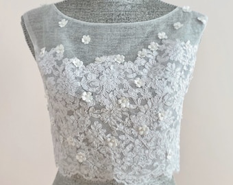 Lace Top | Crop Top | Floral Wedding Top | Sleeveless Bridal Lace Top | White Top | Lace Top | Fitted Lace Top | Fitted Top