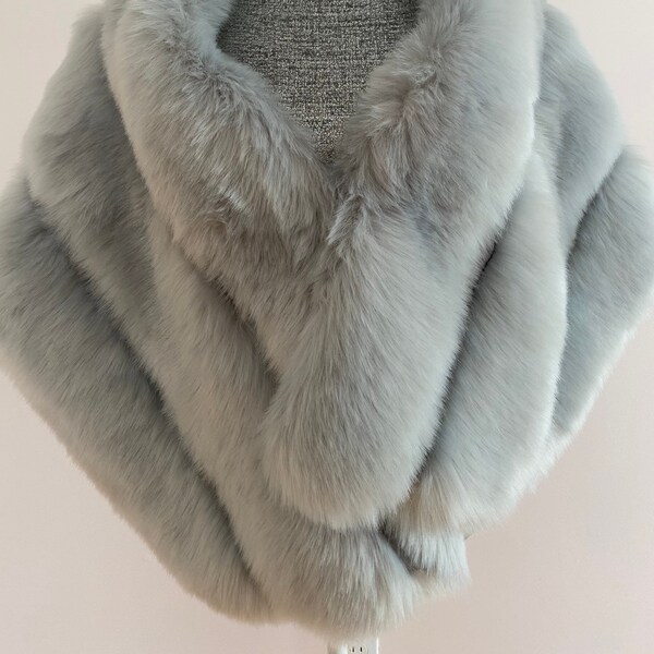 Bridesmaids Gray Faux Fur Shawl Bridal Stole