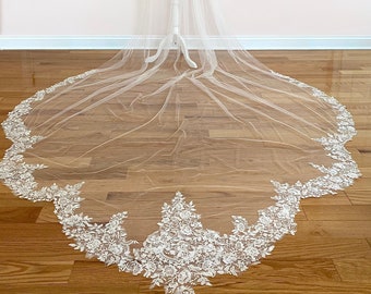 Lace Veil, Scalloped Cathedral Veil, Royal Veil, Couture Veil, Soft Lace Floral Veil, Floral Veils