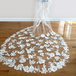 floral wedding veil drop veil with blusher lace veil blossom flowers flower veil one tier veil cathedral wedding veil