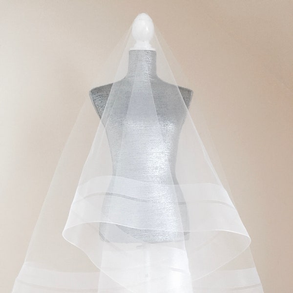 Double Horsehair Trim Cathedral Wedding Veil - Handmade USA