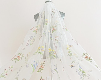 boho floral embroidered veil wild flowers lace one tier veil