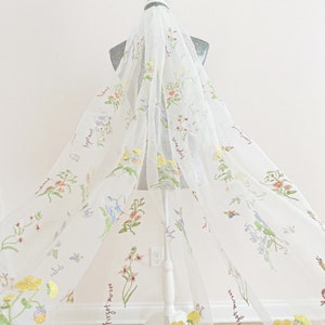 Boho Floral Embroidered Floral Veil | Boho Floral Veil | Lace Veil | Floral White Wedding Veil | Floral Veil