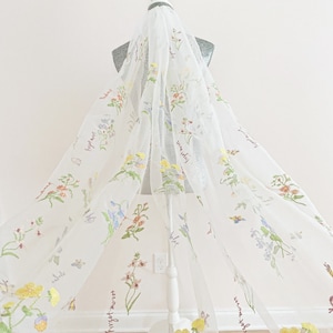 boho floral embroidered veil wild flowers lace one tier veil