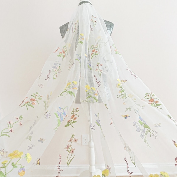 Boho Floral Embroidered Floral Veil | Boho Floral Veil | Lace Veil | Floral White Wedding Veil | Floral Veil
