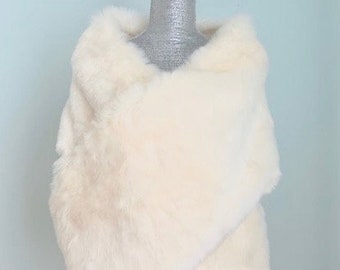 Champagne Faux Fur Stole | Champagne Fur Shawl | White Bridal Shawl | Wedding Fur Wrap Shawl | Fur Wrap | Winter Fur Bridal Wrap