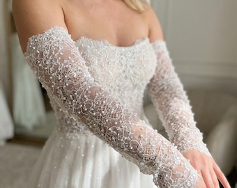 Chantilly Lace Bridal: Detachable Beaded Wedding Dress Sleeves