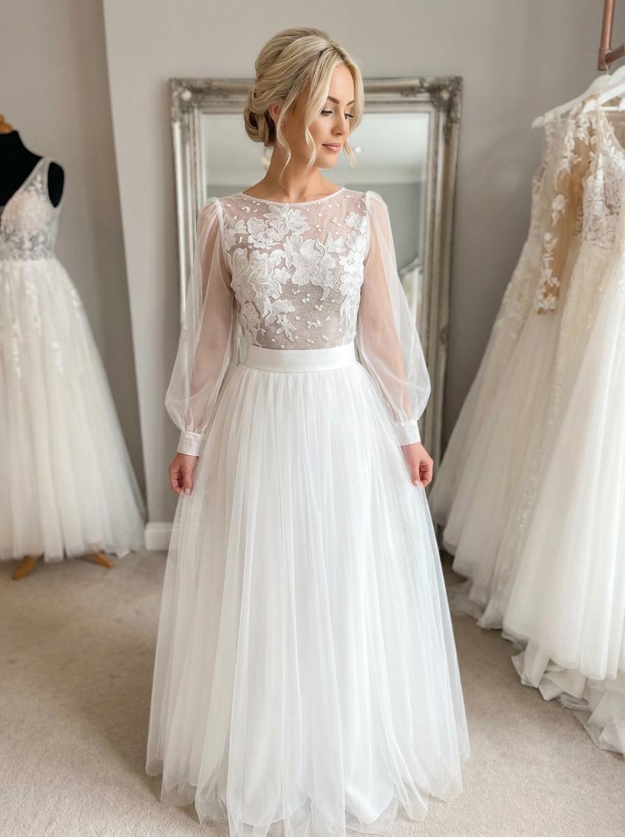 Lace Top and Tulle Skirt Wedding Separates: Custom Bridal Outfit