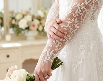 Detachable leaves wines lace bridal sleeves: custom wedding dress sleeves