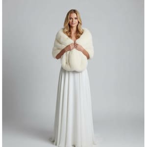 Ivory off white faux fur bridal shawl luxury wedding wrap soft bridal stole winter wedding cover up elegant bride accessories image 9