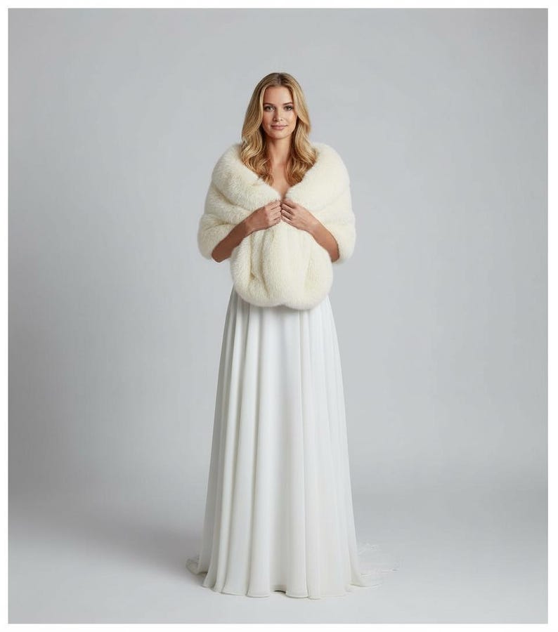Ivory off white faux fur bridal shawl luxury wedding wrap soft bridal stole winter wedding cover up elegant bride accessories image 9