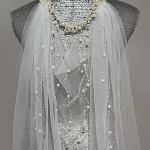 draped bridal wedding veil with pearls boho draped veil